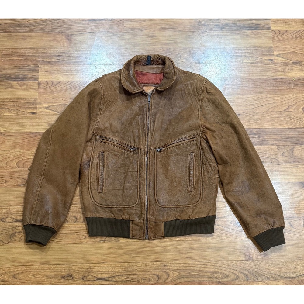 Pour La Victoire Brown Leather Bomber Jacket‎ Men's 18 (M) Vintage Distressed